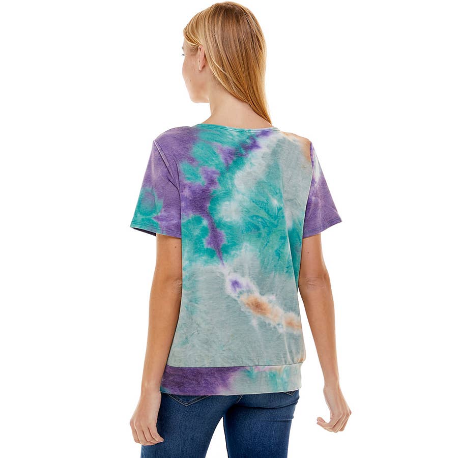 ATP-2328FT-Women's French Terry Tie Dye Top with Band | Made in USA | Azules Wholesale