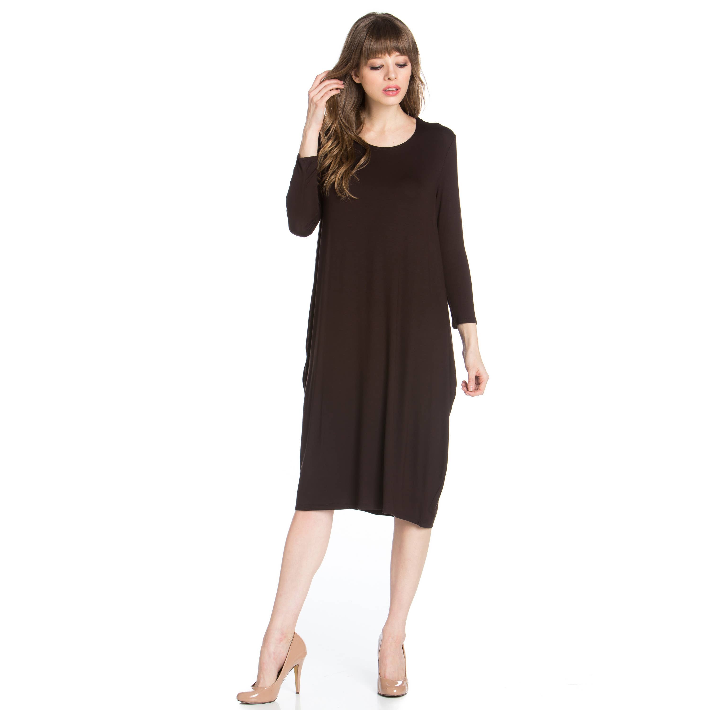 ADM-8255RS 3/4 Sleeve Midi Dress | Made in USA | Azules Wholesale