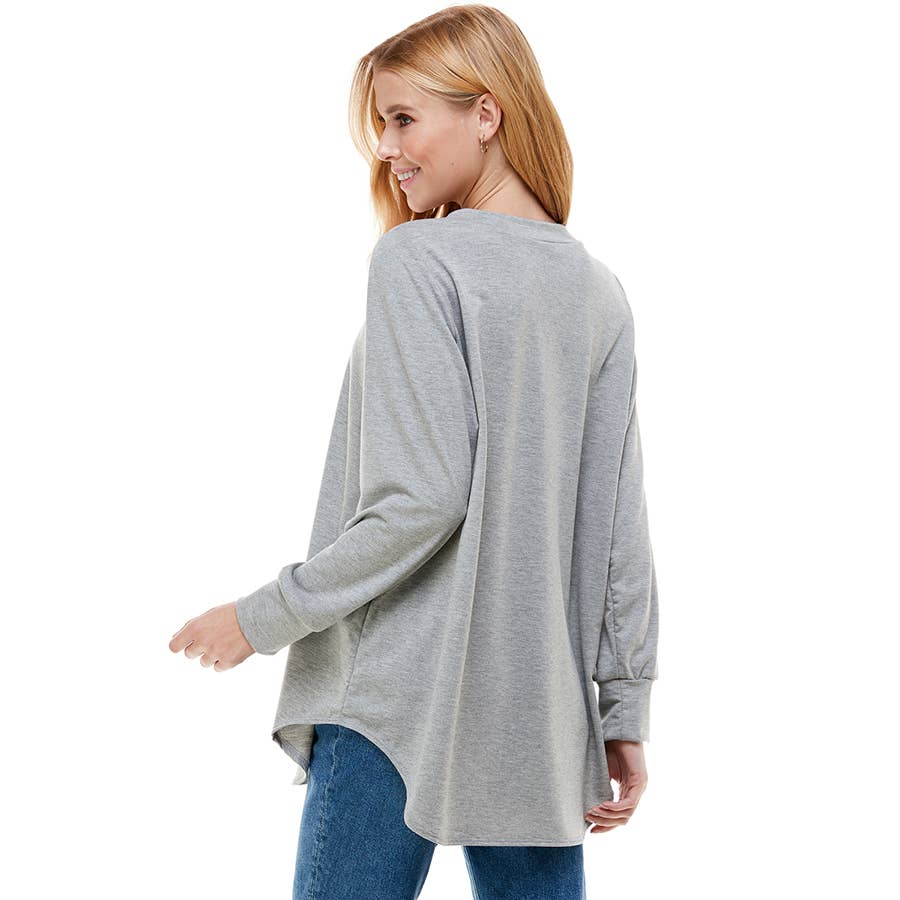 ATP-2321FT-Women's Oversized Long Sleeve Crew Neck Tunic | Made in USA | Azules Wholesale