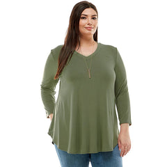 ATP-2334RSX-Plus Women's V Neck 3/4 Sleeve Tunic Top | Made in USA | Azules Wholesale