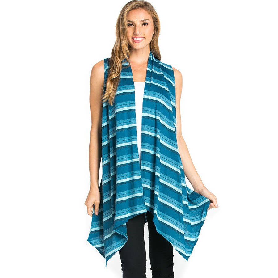 AJK-2071PR- Multi Print Sleeveless Cardigan Vest | Made in USA | Azules Wholesale