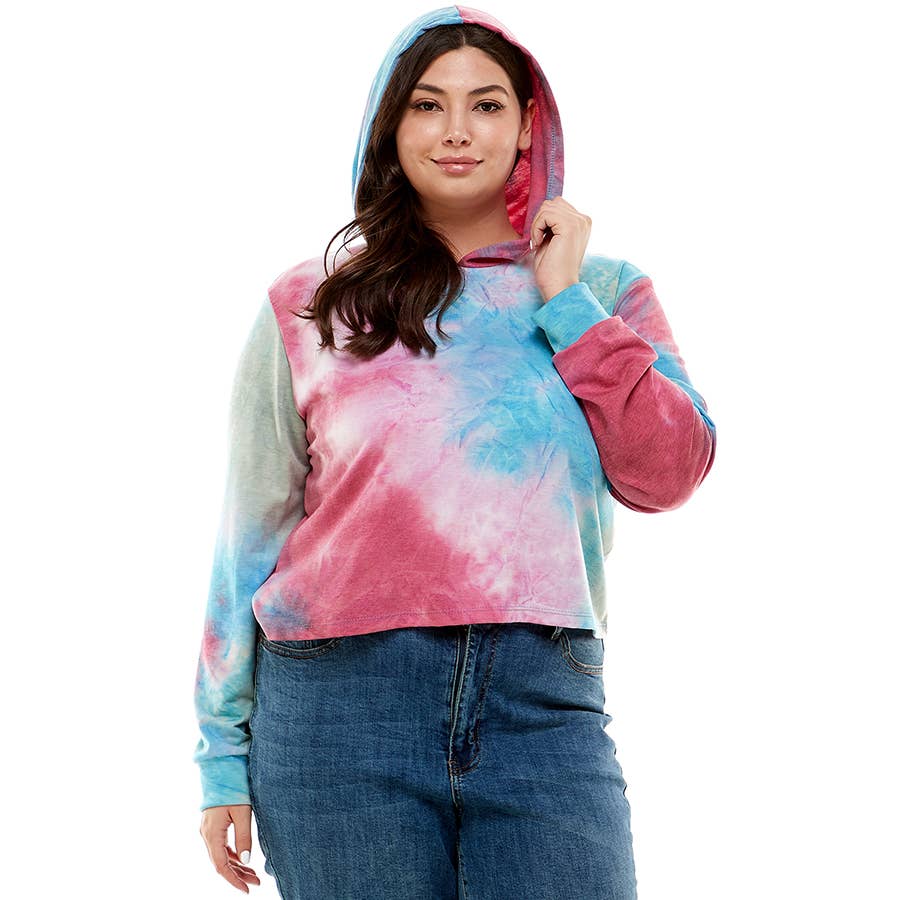 ATP-2332FTX-Plus Size Women's Hooded Long Sleeves Tie Dye to | Made in USA | Azules Wholesale