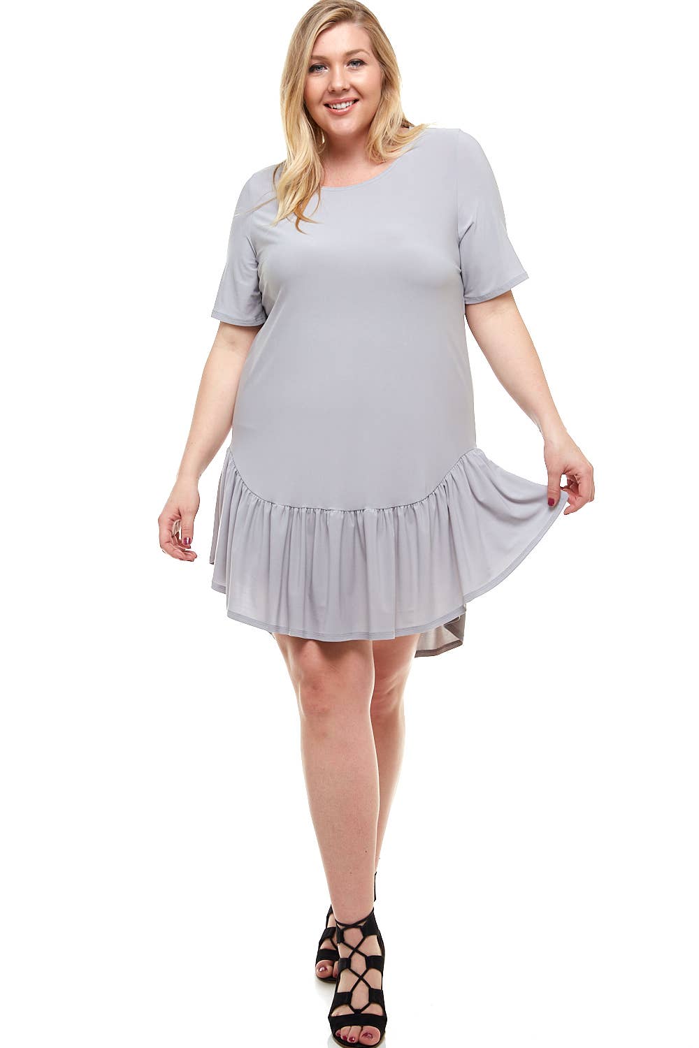 ADS-8265PSX Plus Size Mini Dress with Ruffle Hem | Made in USA | Azules Wholesale