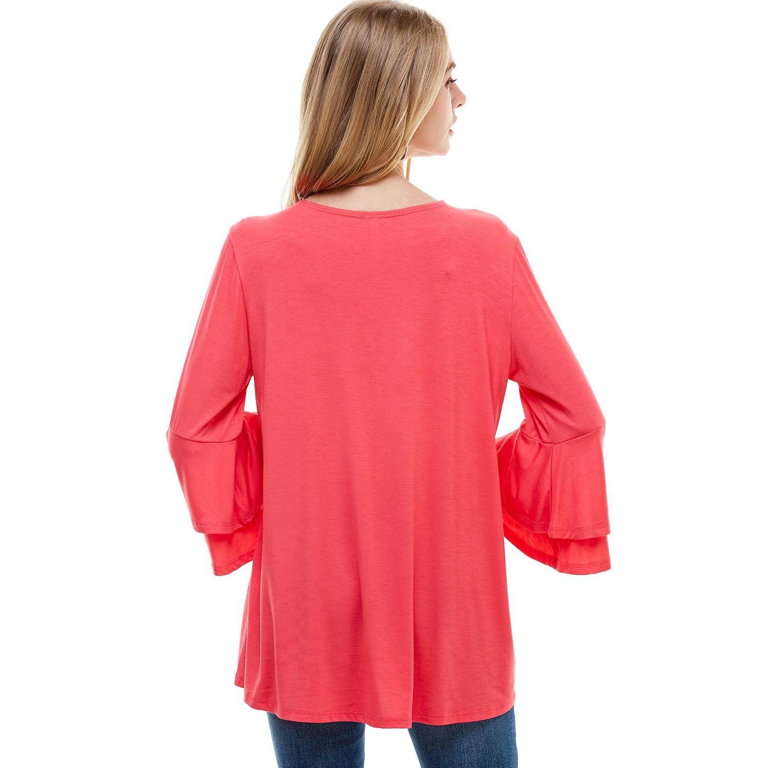 ATP-2314RS Rayon/Spandex Tunic With Double Layer Bell Sleeve | Made in USA | Azules Wholesale