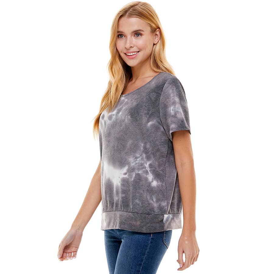 ATP-2328FT-Women's French Terry Tie Dye Top with Band | Made in USA | Azules Wholesale