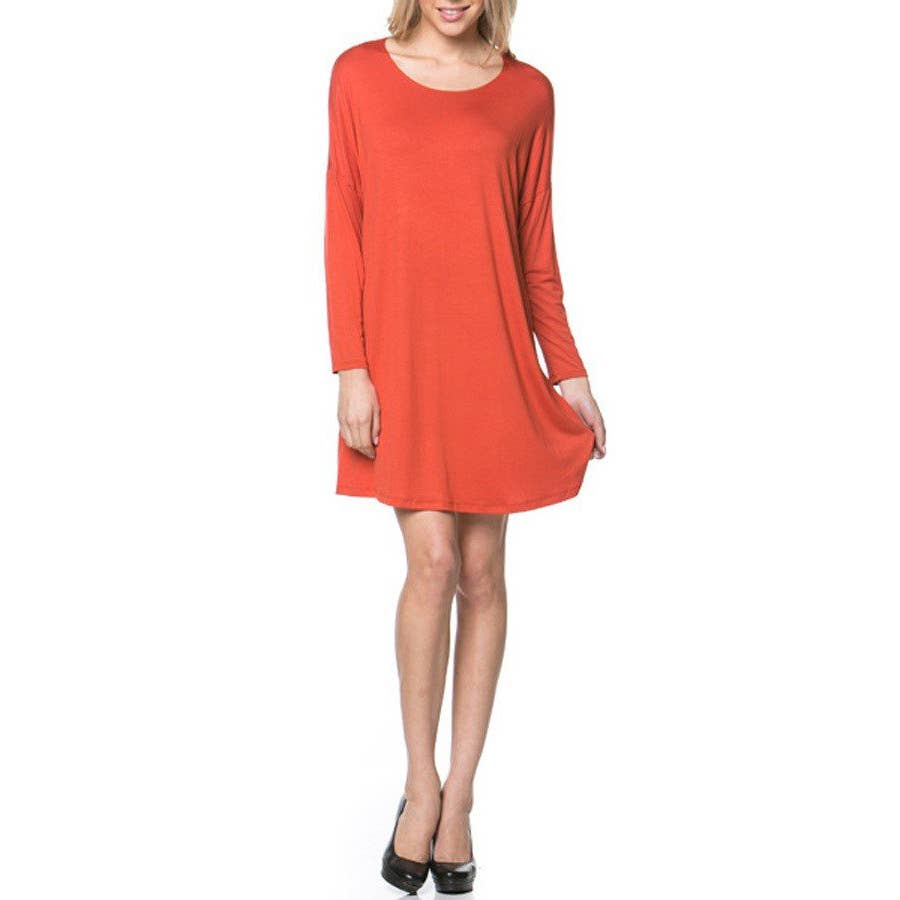 ADS-8225RS Long Sleeve Above The Knee Loose Fit Tunic Dress | Made in USA | Azules Wholesale