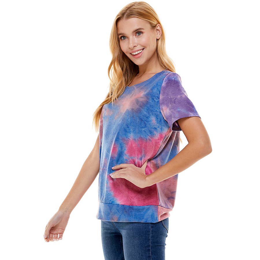 ATP-2328FT-Women's French Terry Tie Dye Top with Band | Made in USA | Azules Wholesale