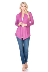 2057RS | Long Sleeve Open Front Drape Solid  Cardigan | Made in USA