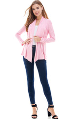 2057RS | Long Sleeve Open Front Drape Solid  Cardigan | Made in USA