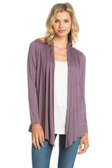 2057RS | Long Sleeve Open Front Drape Solid  Cardigan | Made in USA