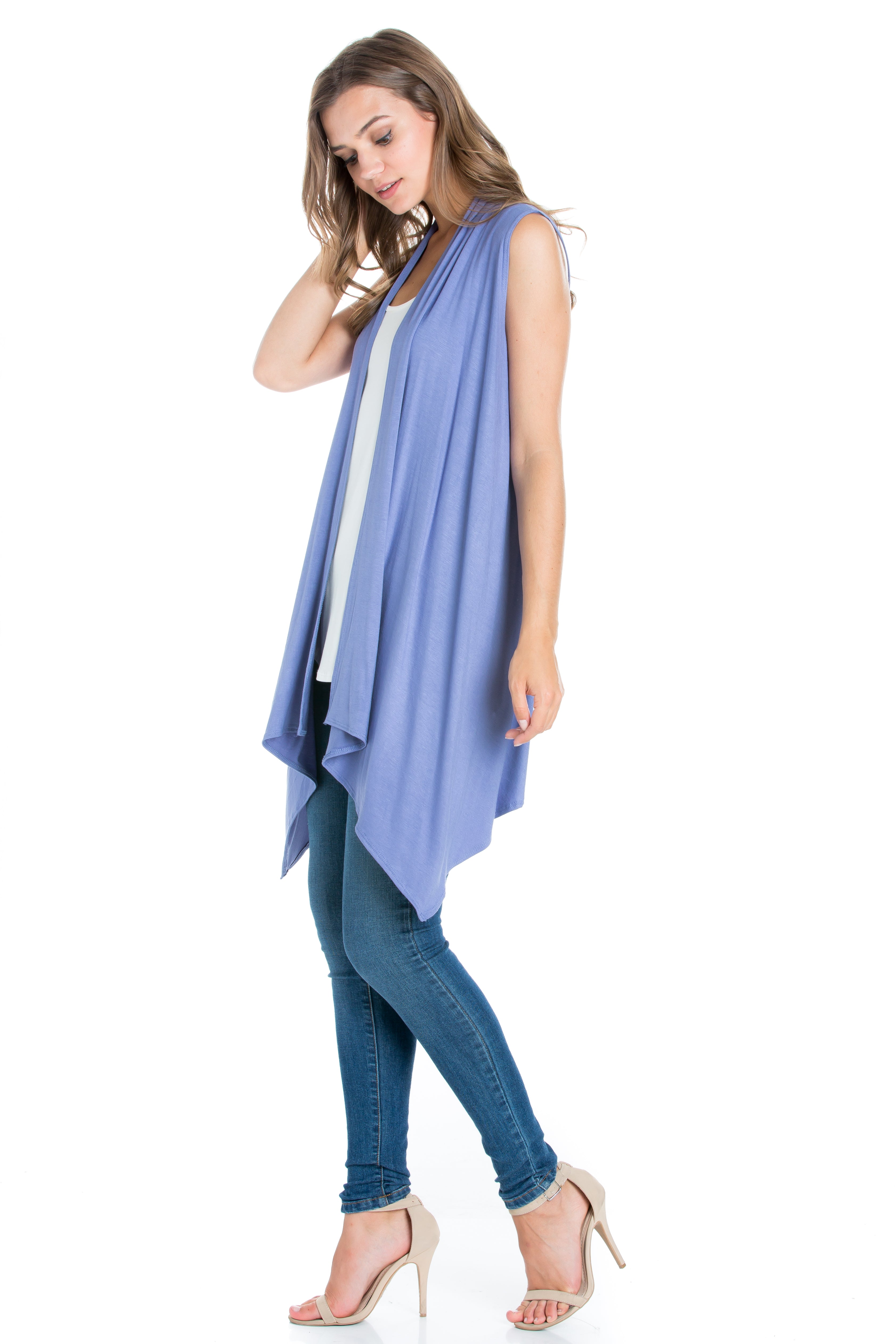 2071RS-Women's Sleeveless Open Front Cardigan | Made in USA | Azules Wholesale