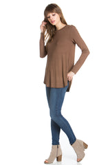 2270RS - Crew Neck Long Sleeve Top with Curved Hem | Made in USA | Azules Wholesale