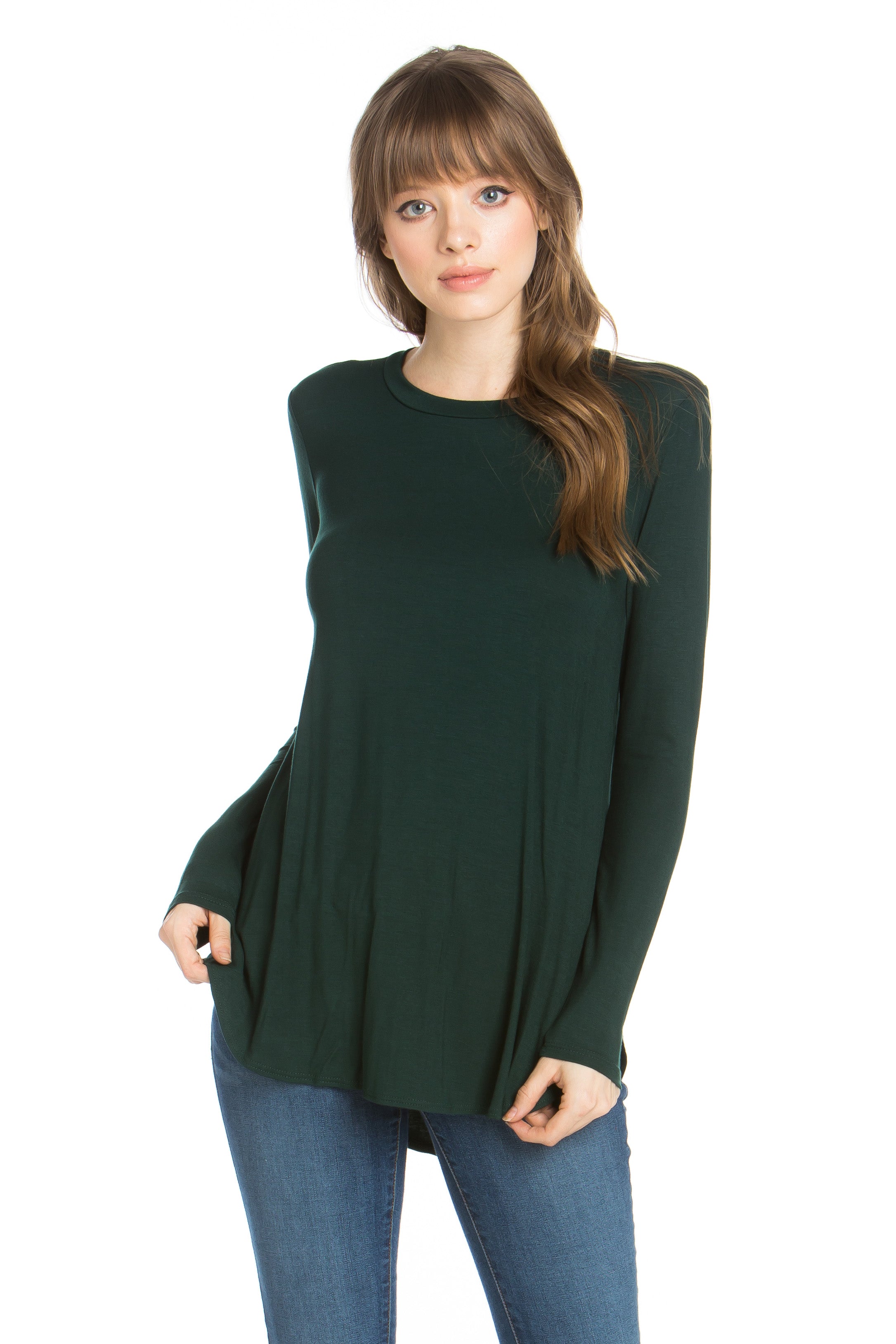 2270RS - Crew Neck Long Sleeve Top with Curved Hem | Made in USA | Azules Wholesale