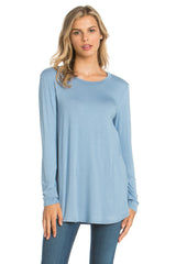 2270RS - Crew Neck Long Sleeve Top with Curved Hem | Made in USA | Azules Wholesale