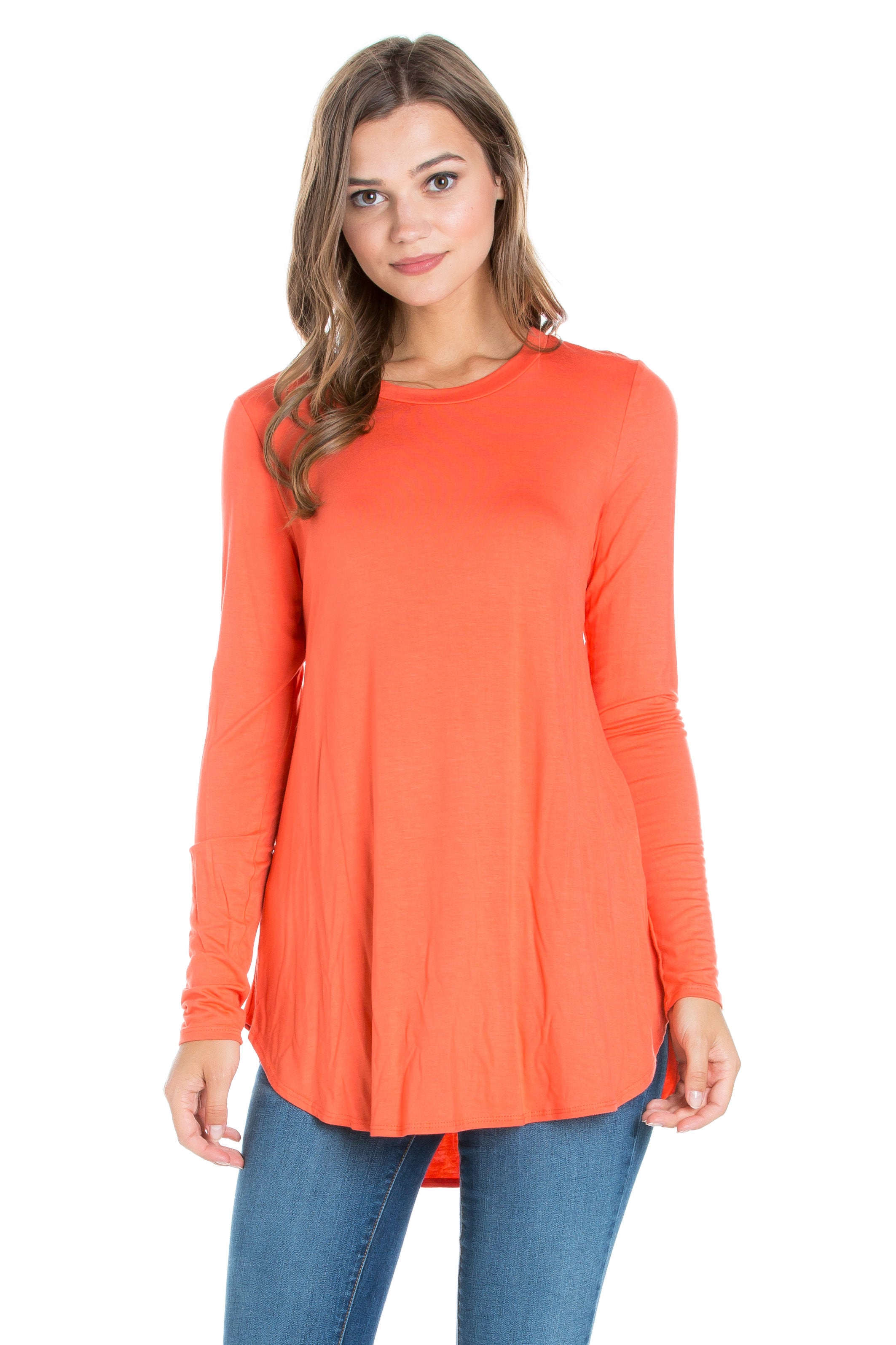 2270RS - Crew Neck Long Sleeve Top with Curved Hem | Made in USA | Azules Wholesale