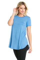 2278RS - Crew Neck Short Sleeve Top with Curved Hem | Made in USA | Azules