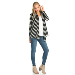 AJK-2057RS Stripe Long Sleeve Open Front Drape Cardigan | Made in USA | Azules Wholesale