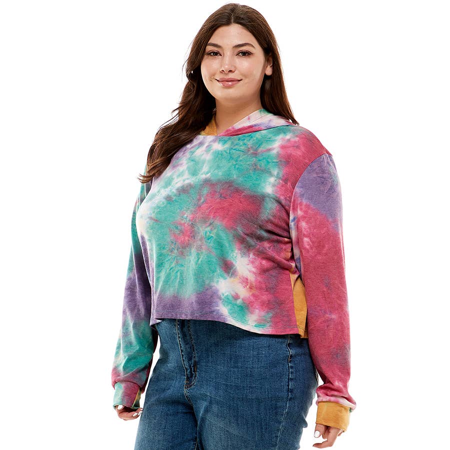 ATP-2332FTX-Plus Size Women's Hooded Long Sleeves Tie Dye to | Made in USA | Azules Wholesale