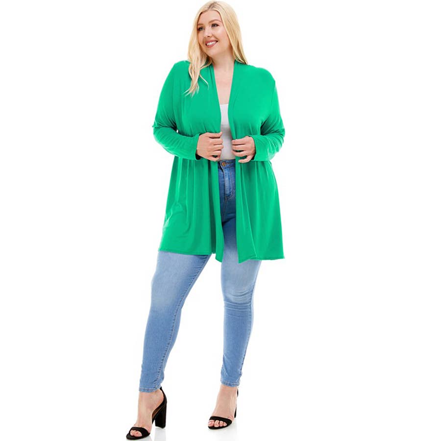 AJK-3001RSX Plus Size Long Sleeve Open Front Drape Cardigan | Made in USA | Azules Wholesale