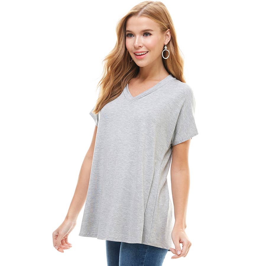 ATP-2318RS Women's Basic Cap Sleeve V-Neck Tunic | Made in USA | Azules Wholesale