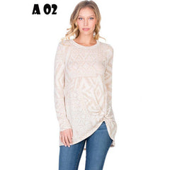 ATP-2294RHC Crew Neck Long Sleeve Front Knot Tunic | Made in USA | Azules Wholesale