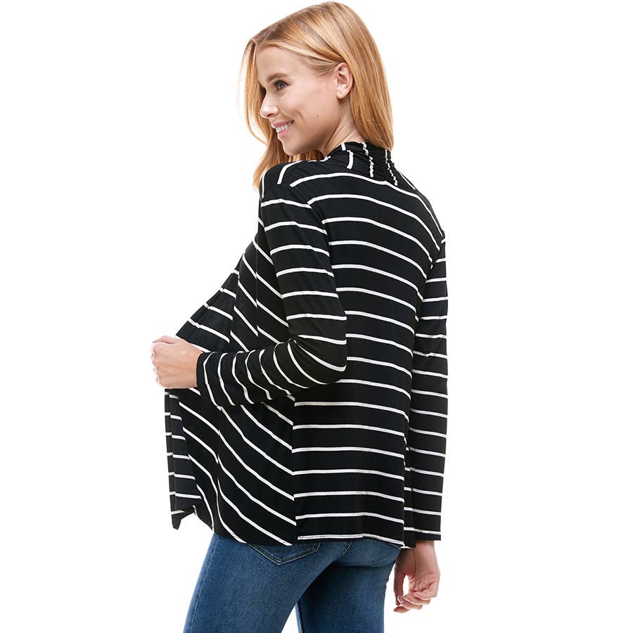 AJK-2057RS Stripe Long Sleeve Open Front Drape Cardigan | Made in USA | Azules Wholesale
