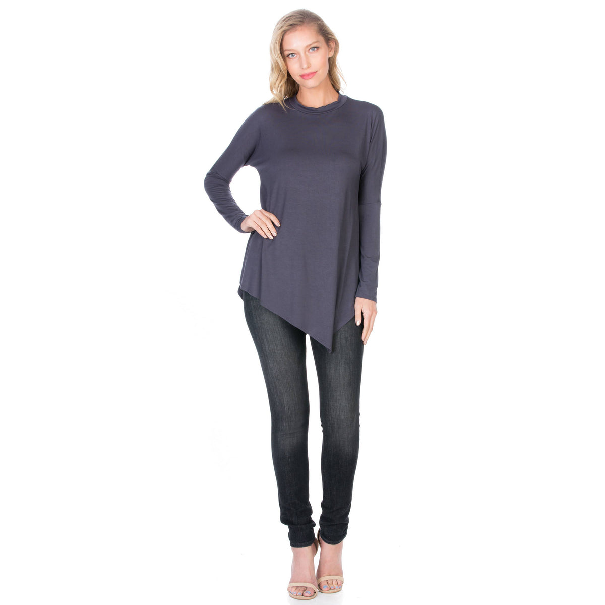 ATP-2262RS Asymmetric Crew Neck Long Sleeve Tunic | Made in USA | Azules Wholesale