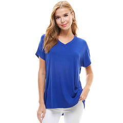 ATP-2318RS Women's Basic Cap Sleeve V-Neck Tunic | Made in USA | Azules Wholesale