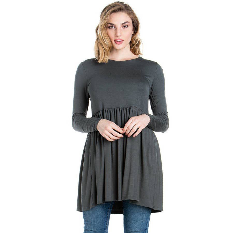 ATP-2271RS Long Sleeve Ruffle Hem Tunic | Made in USA | Azules Wholesale