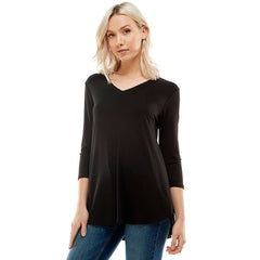 ATP-2334RS-Women's V Neck 3/4 Sleeve Tunic | Made in USA | Azules Wholesale