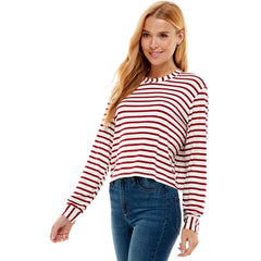 ATP-2331RS-Women's Crew Neck Stripe Print Long Sleeves Top | Made in USA | Azules Wholesale