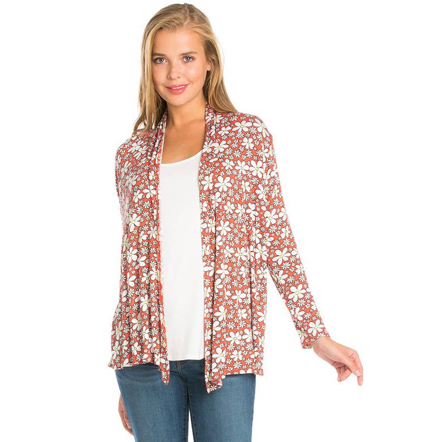 AJK-2057RS-Women's Floral Print Open Front Cardigan | Made in USA | Azules Wholesale