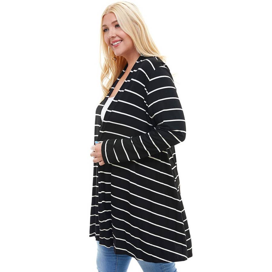 AJK-3001RSX-STRIPE Plus SIze Long Sleeve Stripe Cardigan | Made in USA | Azules Wholesale