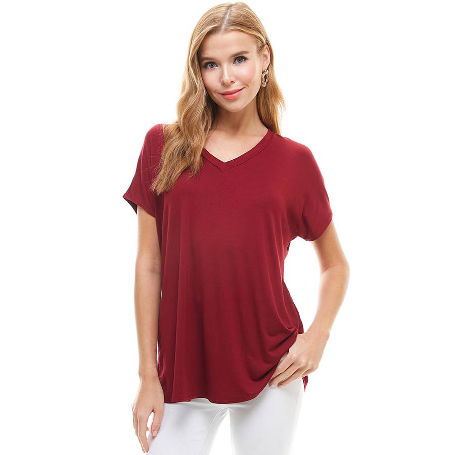 ATP-2318RS Women's Basic Cap Sleeve V-Neck Tunic | Made in USA | Azules Wholesale