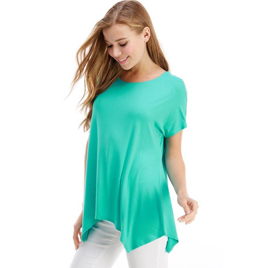 ATP-2307RS Cap Sleeve Basic Asymmetric Tunic | Made in USA | Azules Wholesale