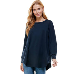 ATP-2321FT-Women's Oversized Long Sleeve Crew Neck Tunic | Made in USA | Azules Wholesale