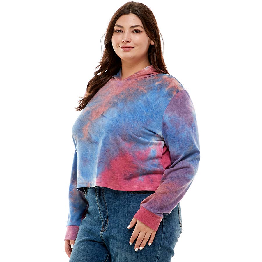 ATP-2332FTX-Plus Size Women's Hooded Long Sleeves Tie Dye to | Made in USA | Azules Wholesale