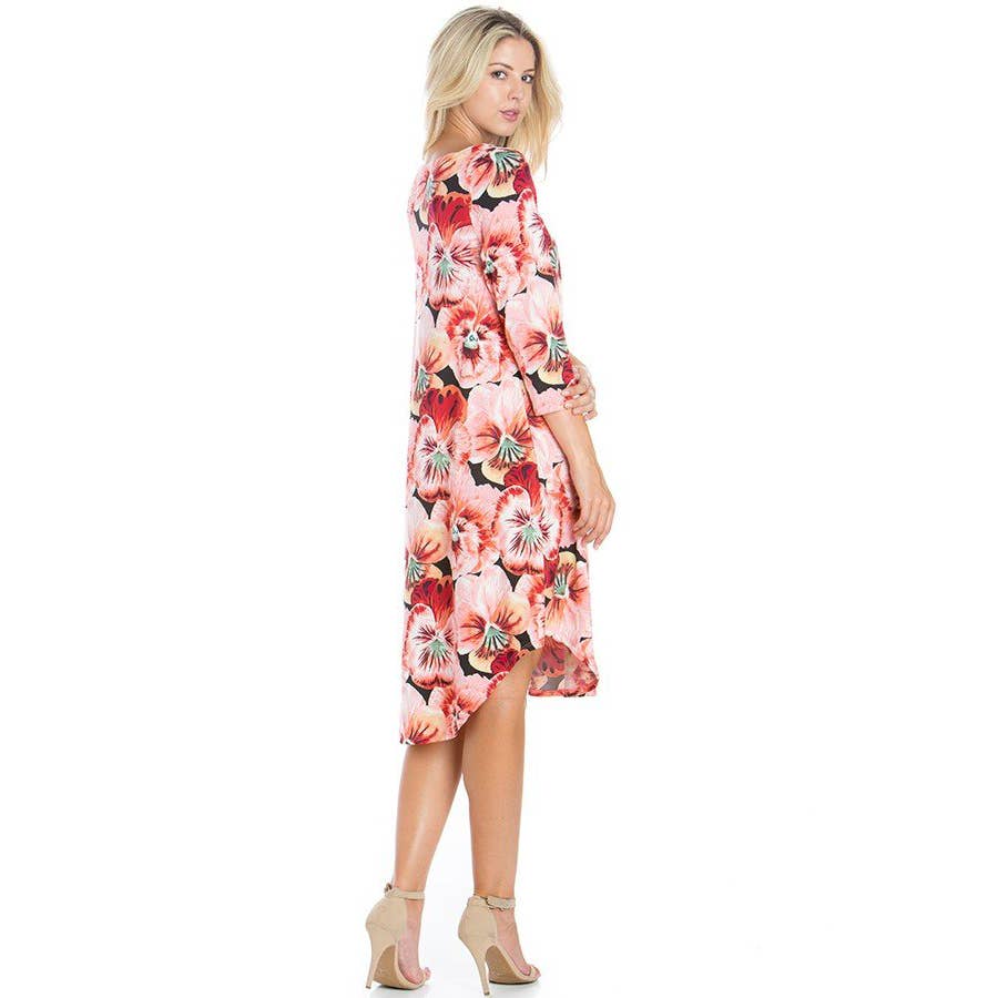 ADS-8263PS Women's Floral Mini Scoop Hem Dress | Made in USA | Azules Wholesale