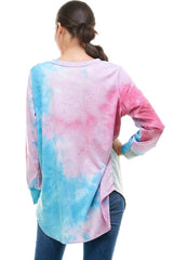 ATP-2321FT-A08 Tie Dye Oversized Long Sleeve Crew Neck Tunic | Made in USA | Azules Wholesale