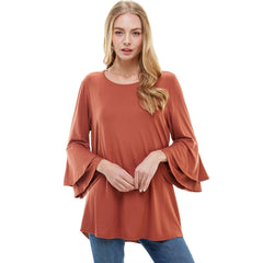 ATP-2314RS Rayon/Spandex Tunic With Double Layer Bell Sleeve | Made in USA | Azules Wholesale