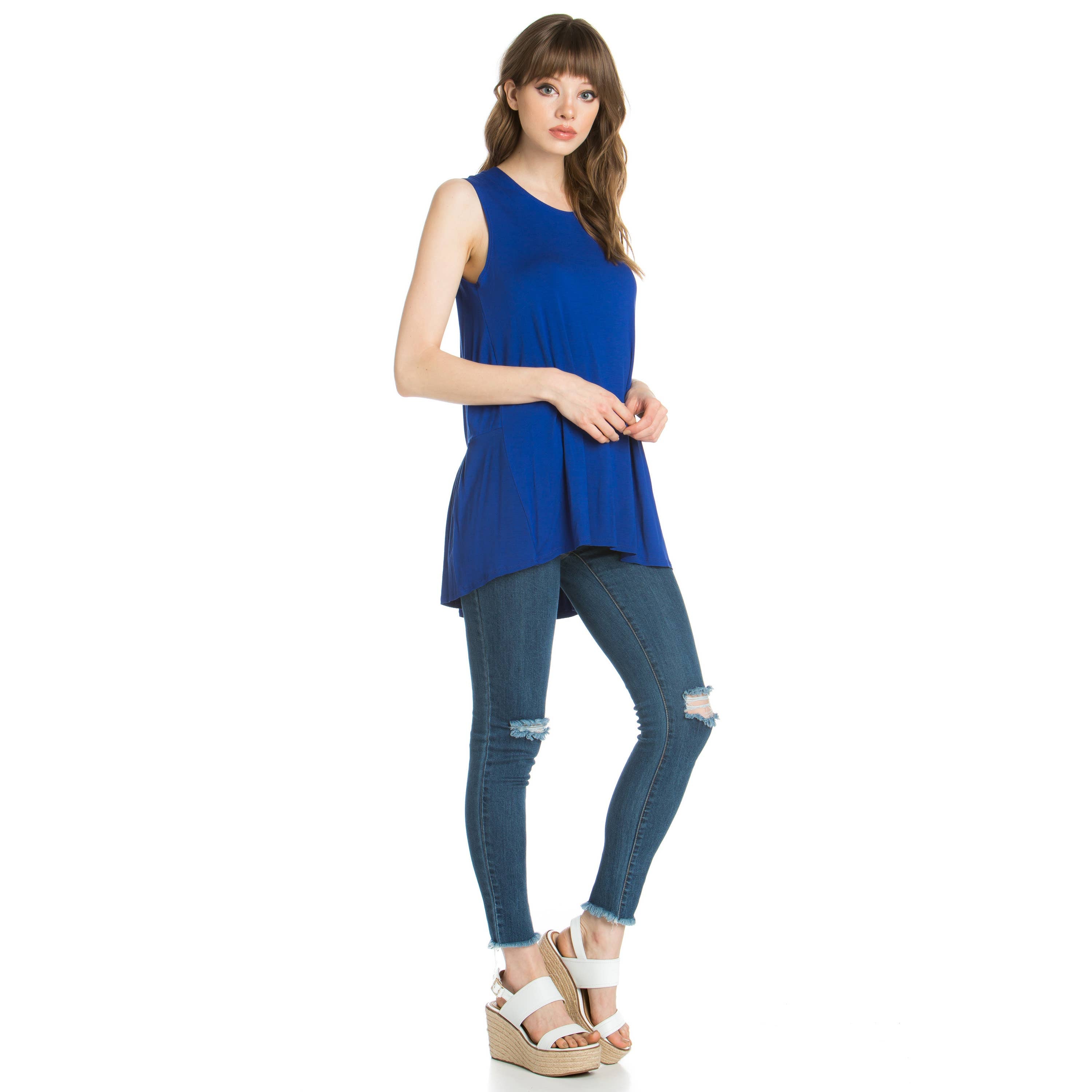 ATP-2284RS Sleeveless Back Ruffle Hem Tunic Top | Made in USA | Azules Wholesale