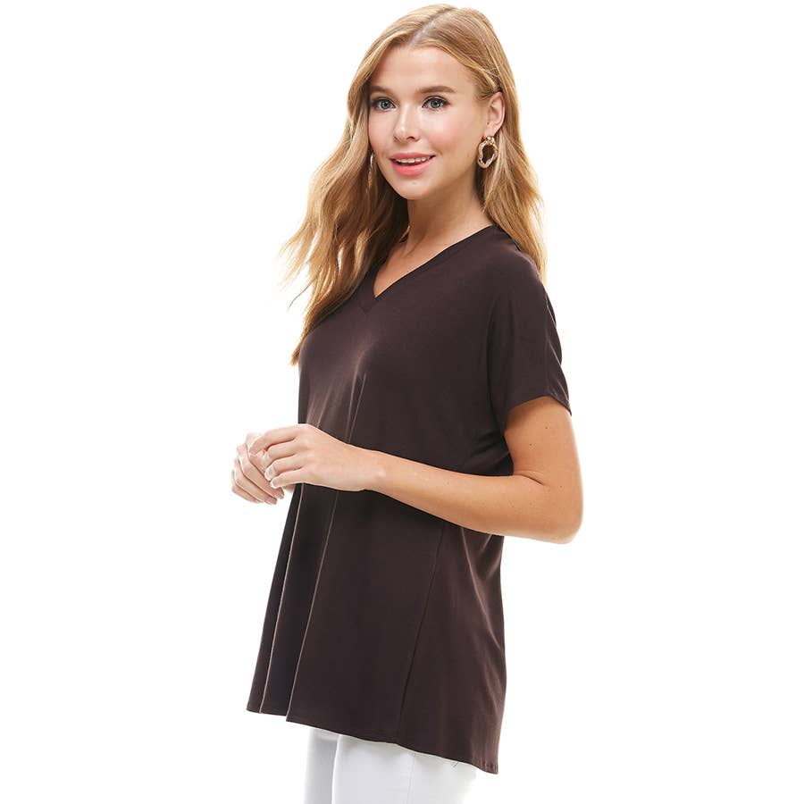 ATP-2318RS Women's Basic Cap Sleeve V-Neck Tunic | Made in USA | Azules Wholesale