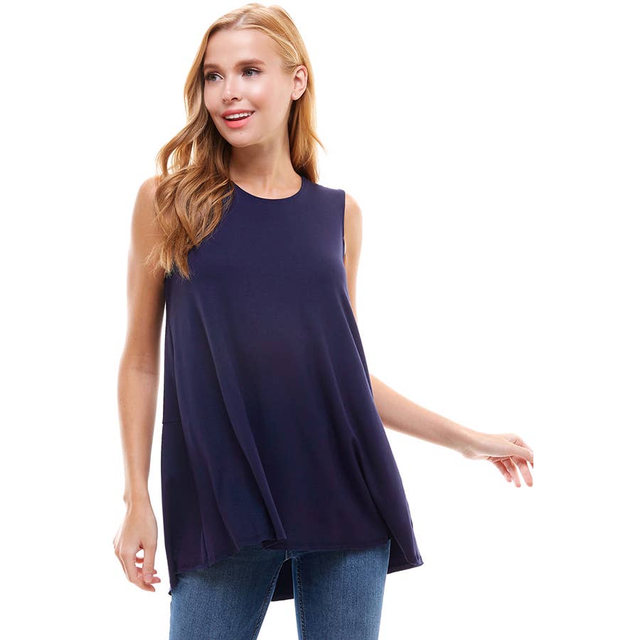 ATP-2284RS Sleeveless Back Ruffle Hem Tunic Top | Made in USA | Azules Wholesale