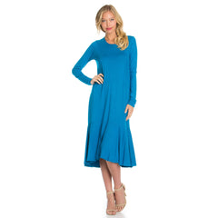 ADM-8258RS Ruffle Hem Long Sleeve Midi Dress | Made in USA | Azules Wholesale