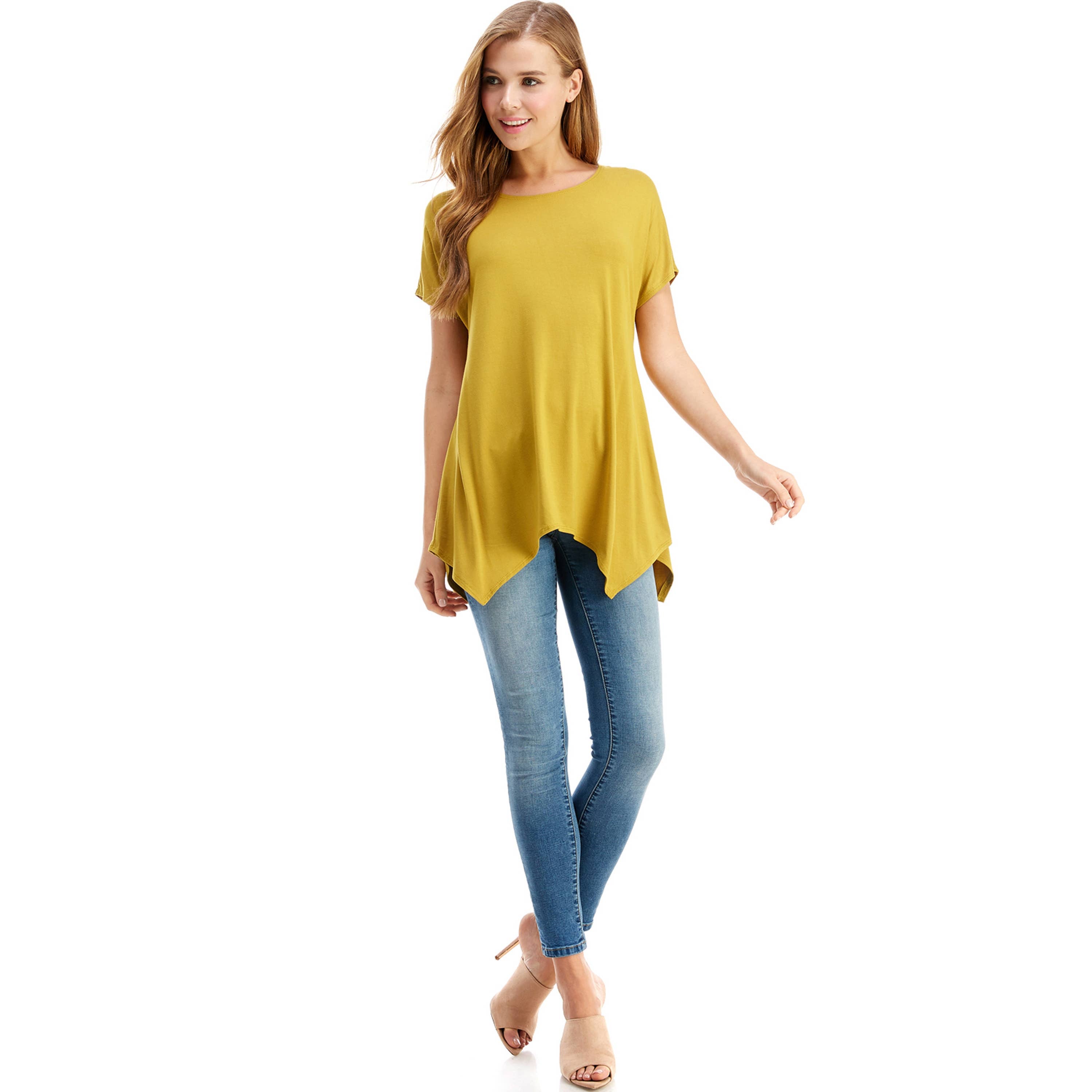 ATP-2307RS Cap Sleeve Basic Asymmetric Tunic | Made in USA | Azules Wholesale