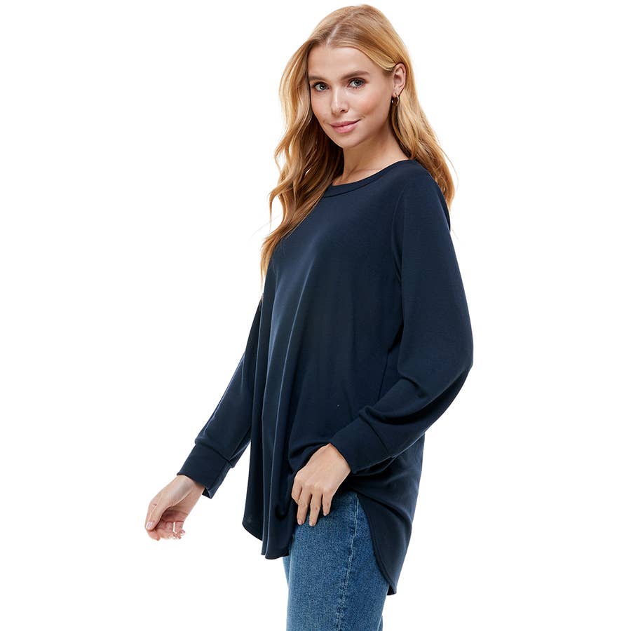 ATP-2321FT-Women's Oversized Long Sleeve Crew Neck Tunic | Made in USA | Azules Wholesale