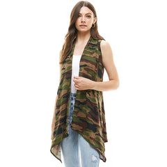 AJK-2071PS- Camo Print Sleeveless Cardigan Vest | Made in USA | Azules Wholesale