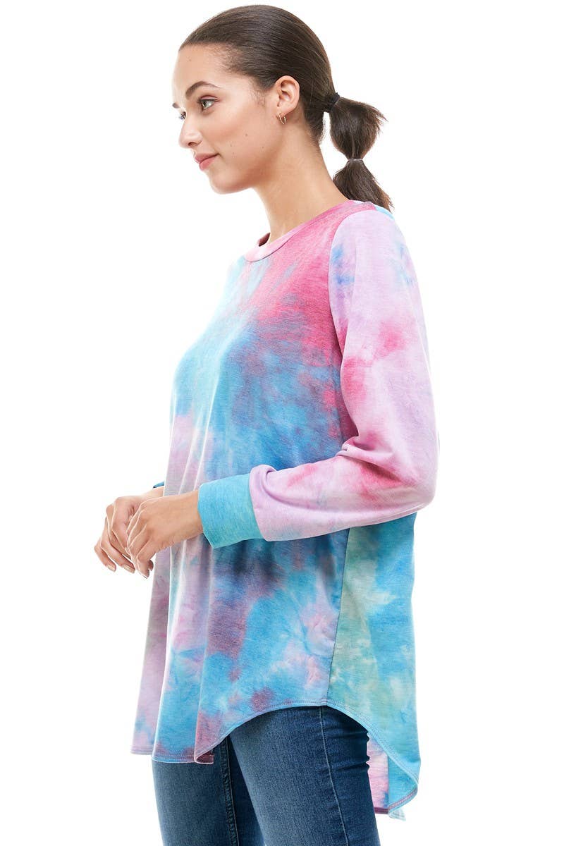 ATP-2321FT-A08 Tie Dye Oversized Long Sleeve Crew Neck Tunic | Made in USA | Azules Wholesale