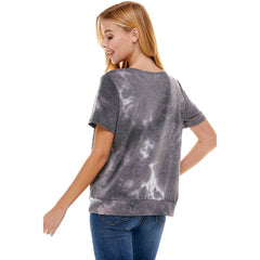 ATP-2328FT-Women's French Terry Tie Dye Top with Band | Made in USA | Azules Wholesale