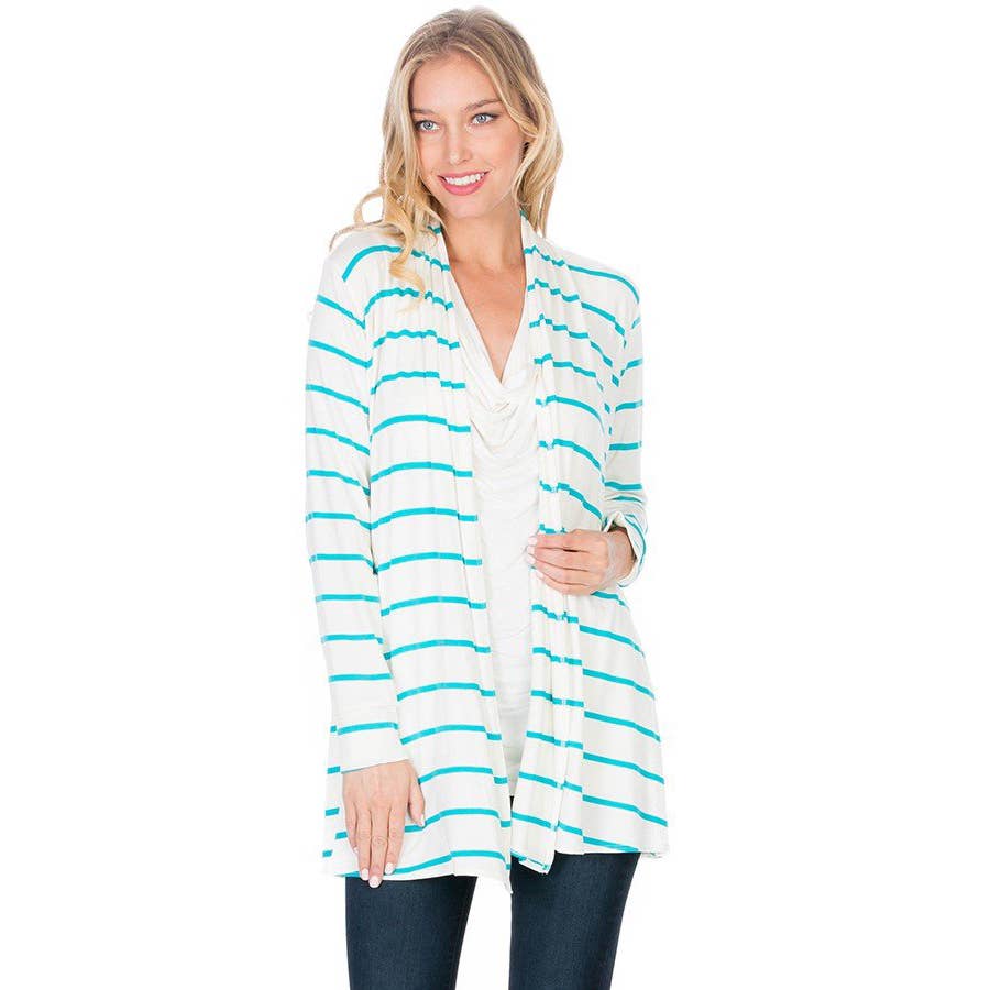 AJK-3003RS-STRIPE CASUAL CARDIGAN | Made in USA | Azules Wholesale